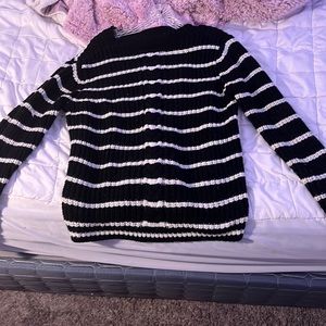 Striped knitted sweater, black and white